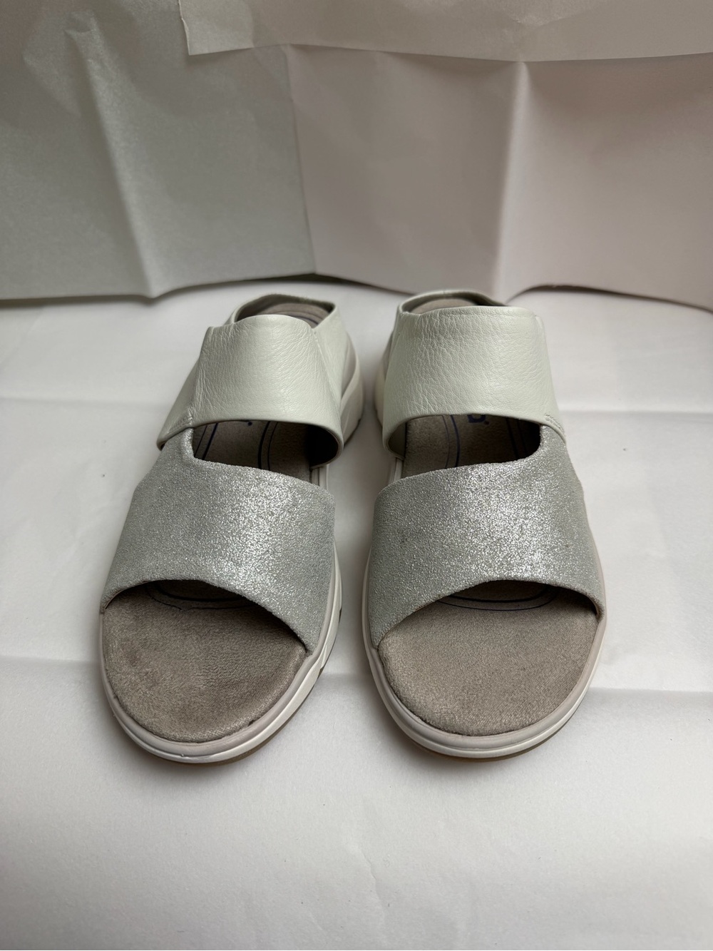 Bionica White and Silver Cushioned Slide Sandals